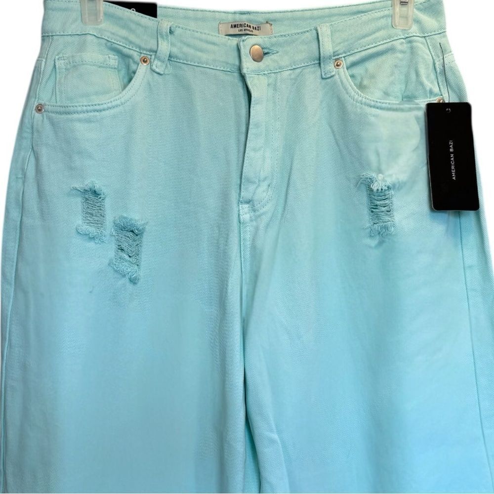 Mint Blue High Rise Distressed Wide Leg Jeans NWT | American Bazi - Picture 13 of 16